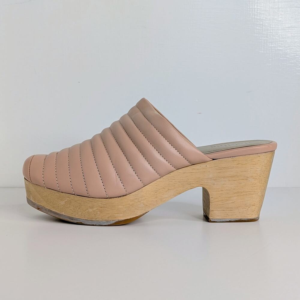 Beklina Ribbed Clogs 8.5 Buff Pink Tan Leather Platform Wood Clog Slip On US - Picture 8 of 16